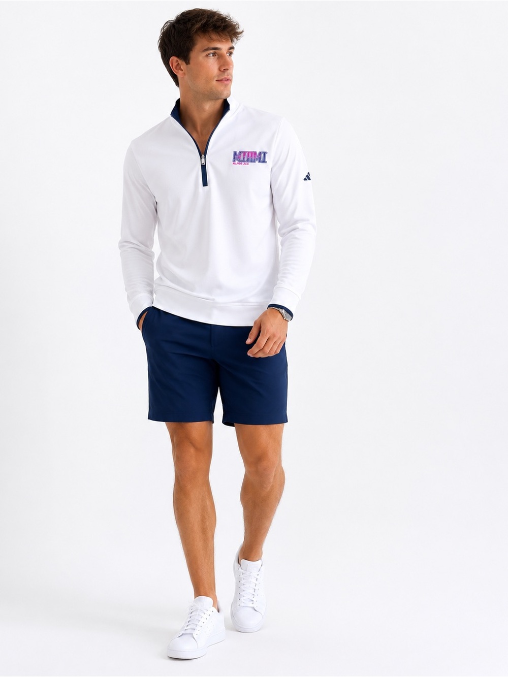 ADIDAS Miami Alper JCC White Quarter-Zip Performance Pullover – Men’s Size Small